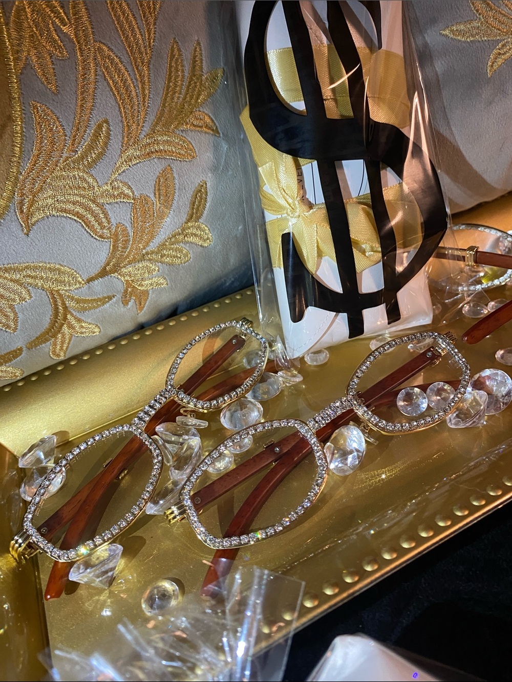 Millionaire Celebrity Lab Stones UV coat clear sunglasses wood. Look Like Money